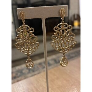 Monet Gold-Tone Filigree Chandelier Dangle Earrings Y2K